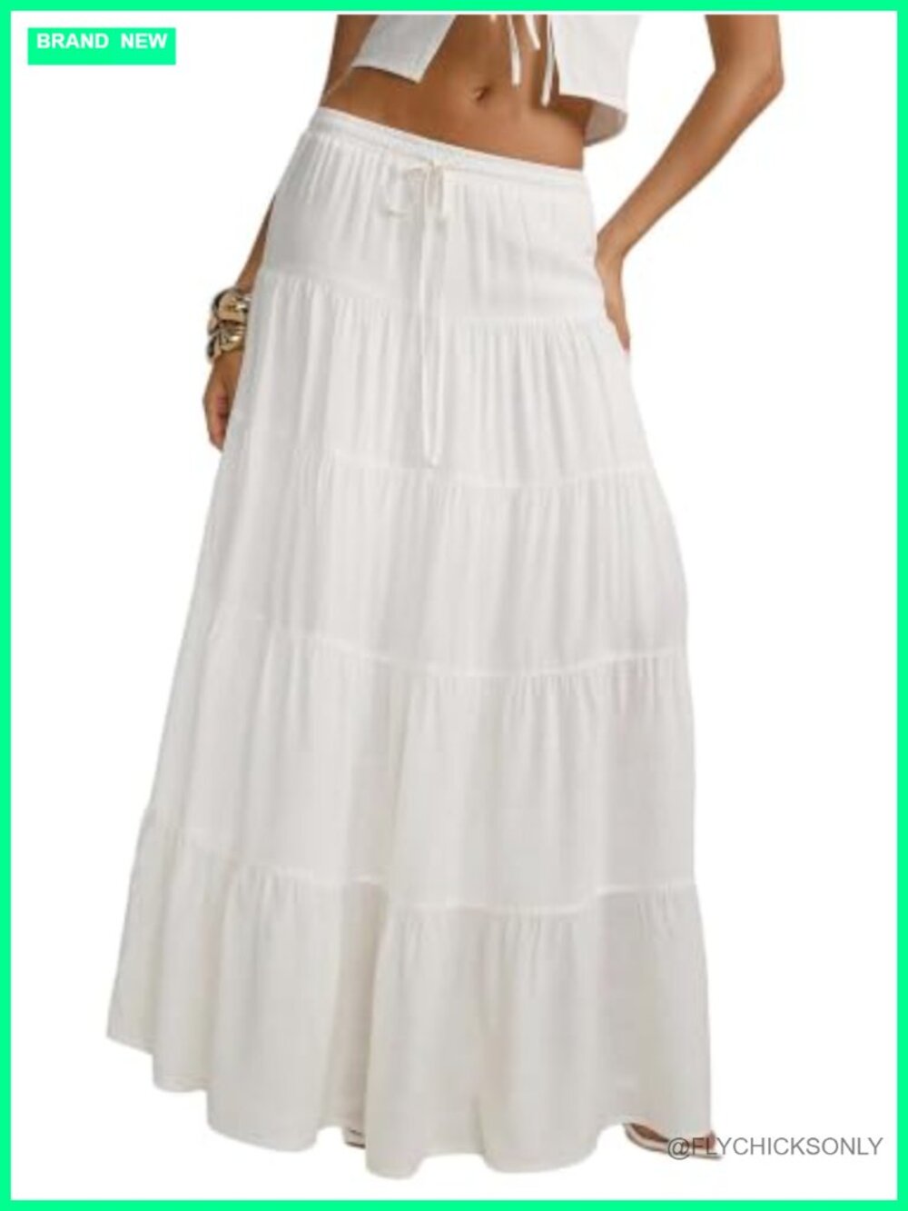 Boho Flowy Tiered Maxi Skirt Rayon A Line Elastic Waist Summer Casual